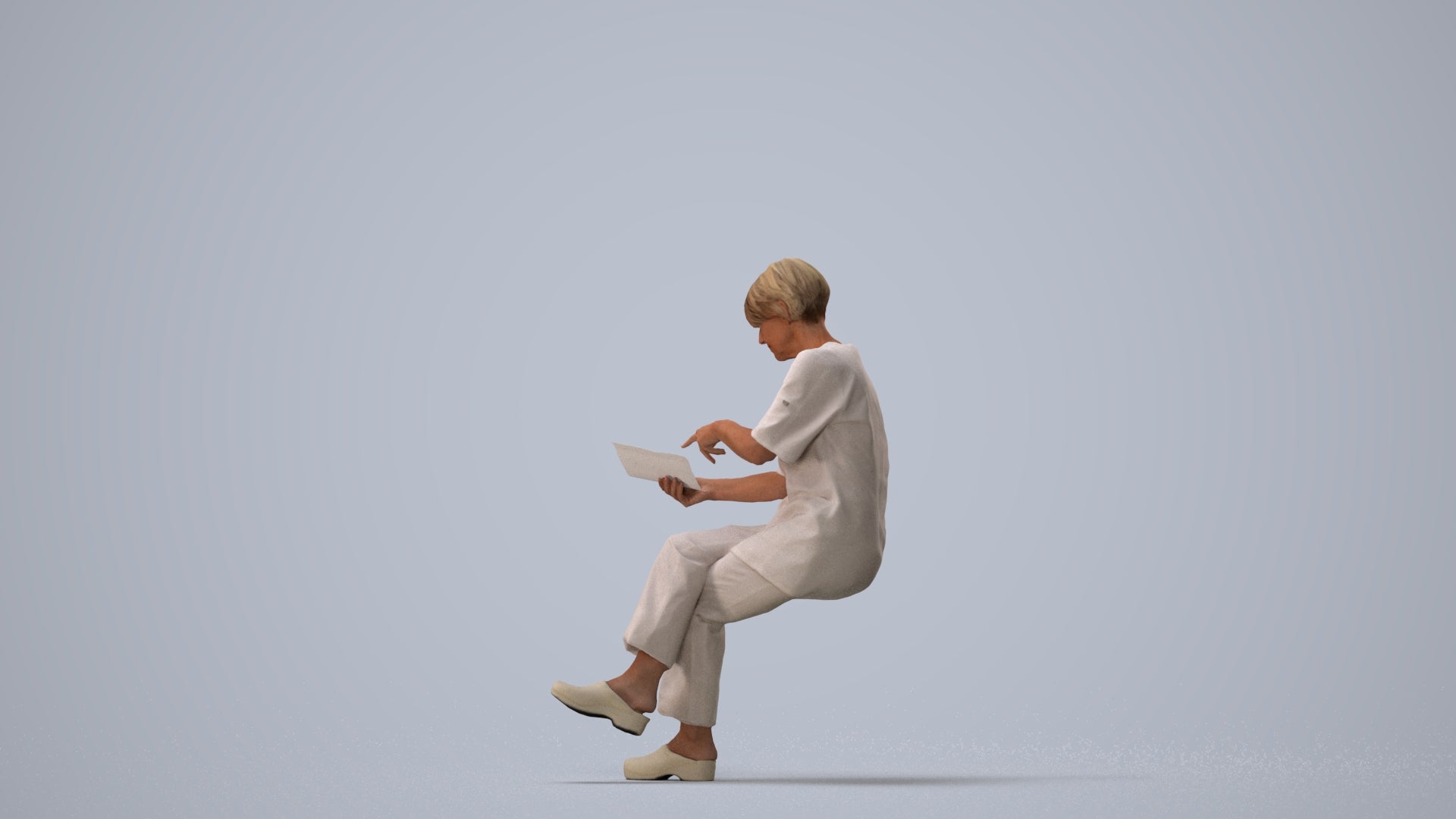 realistic 3D senior woman medical, scanned archviz people for Blender and 3ds Max, three-quarter view render