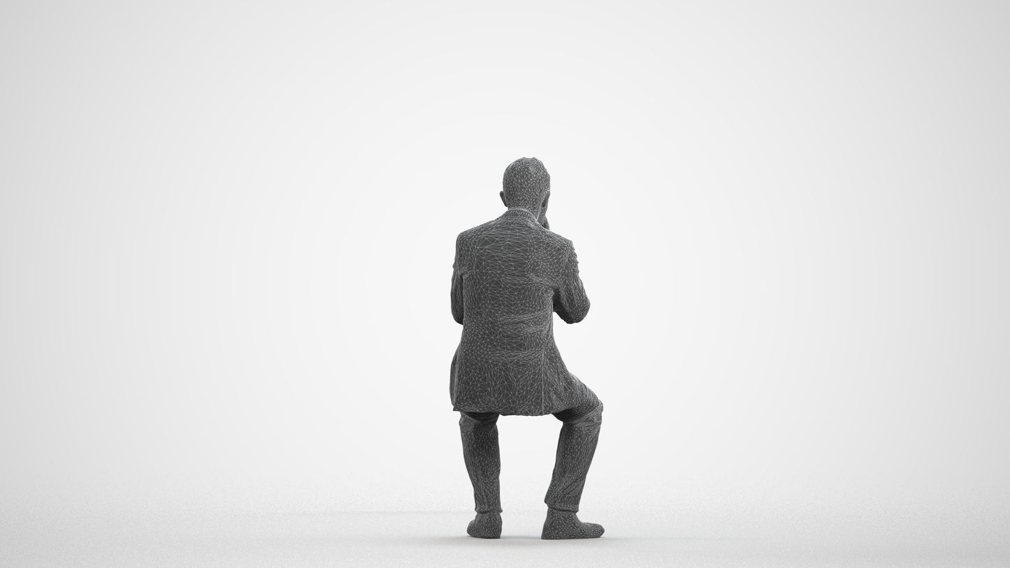 3D people model man business, scanned human for 3ds Max rendering, wireframe front view