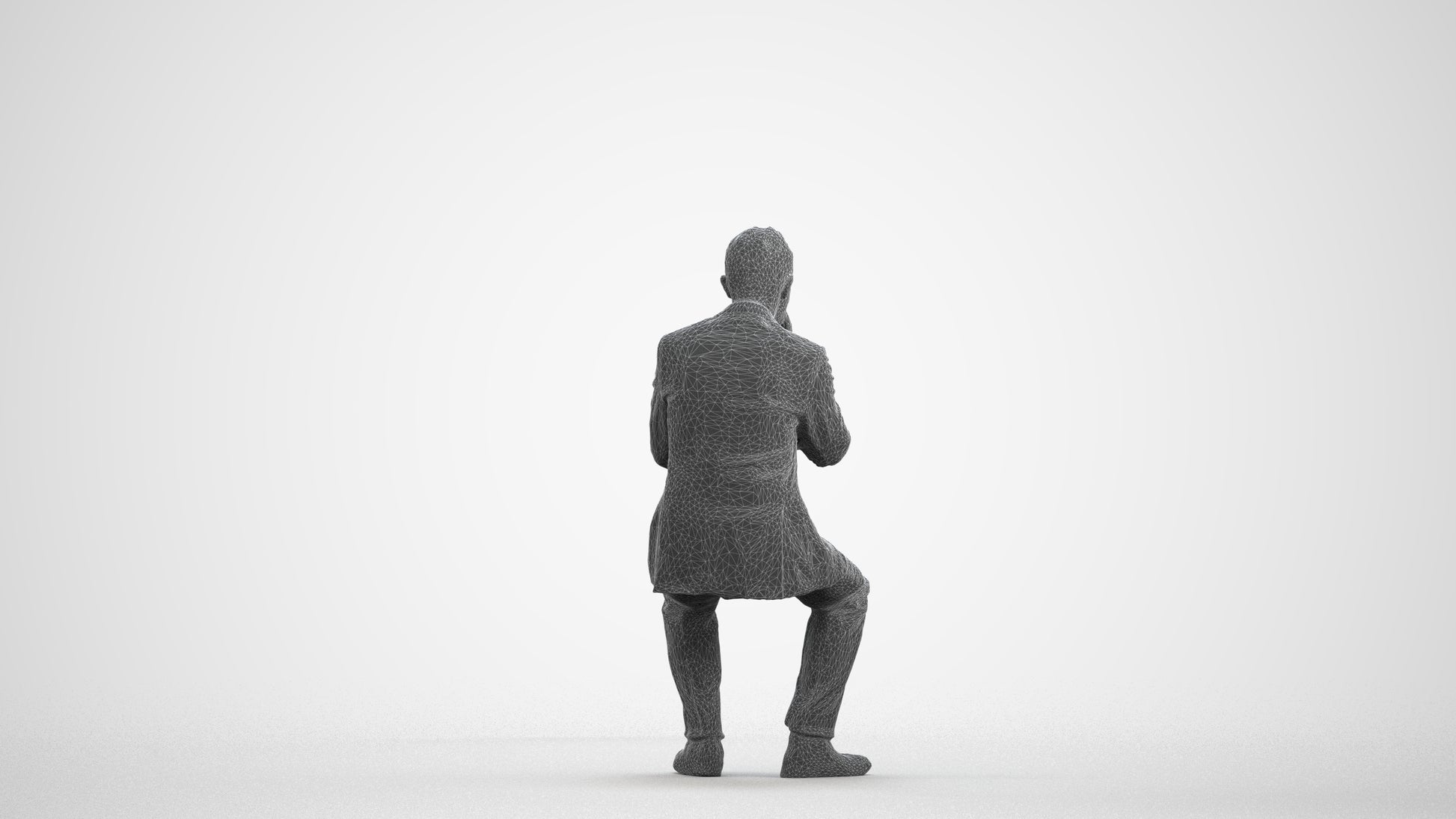 3D people model man business, scanned human for 3ds Max rendering, wireframe front view