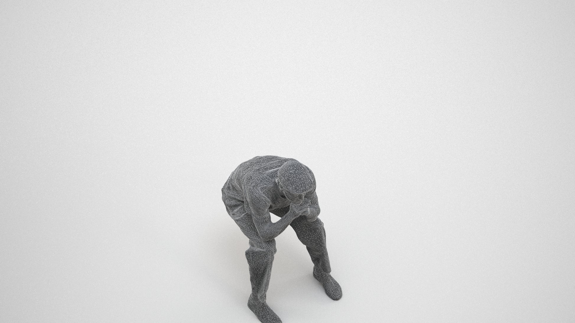 3D scanned man sitting casual, photorealistic archviz people for Enscape and SketchUp, wireframe three-quarter view