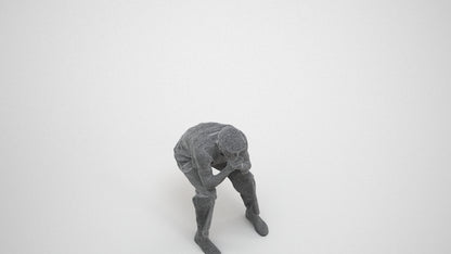 3D scanned man sitting casual, photorealistic archviz people for Enscape and SketchUp, wireframe three-quarter view