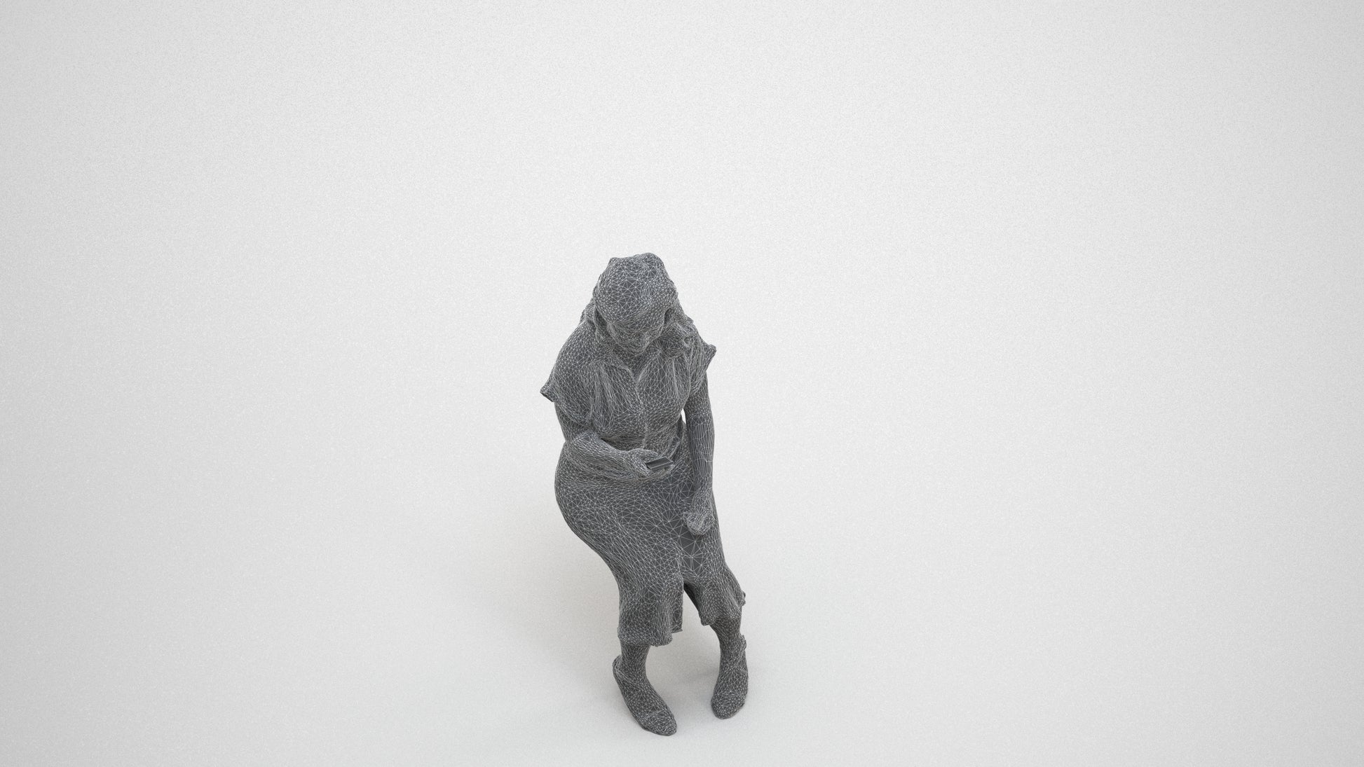 realistic 3D people woman casual sitting, render-ready for V-Ray and Corona, FBX OBJ, wireframe three-quarter view