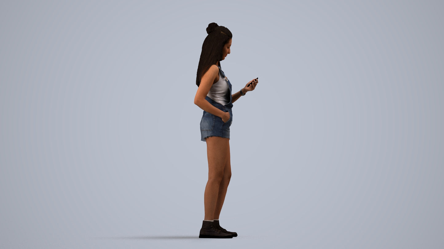 realistic 3D people woman casual standing, render-ready for V-Ray and Corona, FBX OBJ, side view render