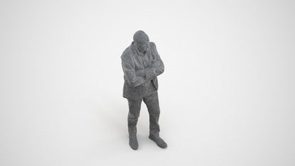 3D human model senior man business, photogrammetry scanned person for archviz, wireframe three-quarter view