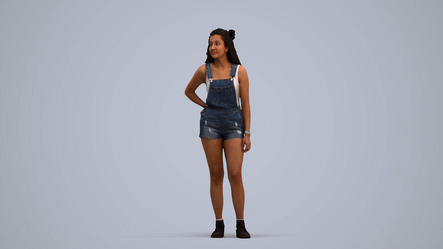 3D human model woman casual standing, photogrammetry scanned person for archviz, standing pose render
