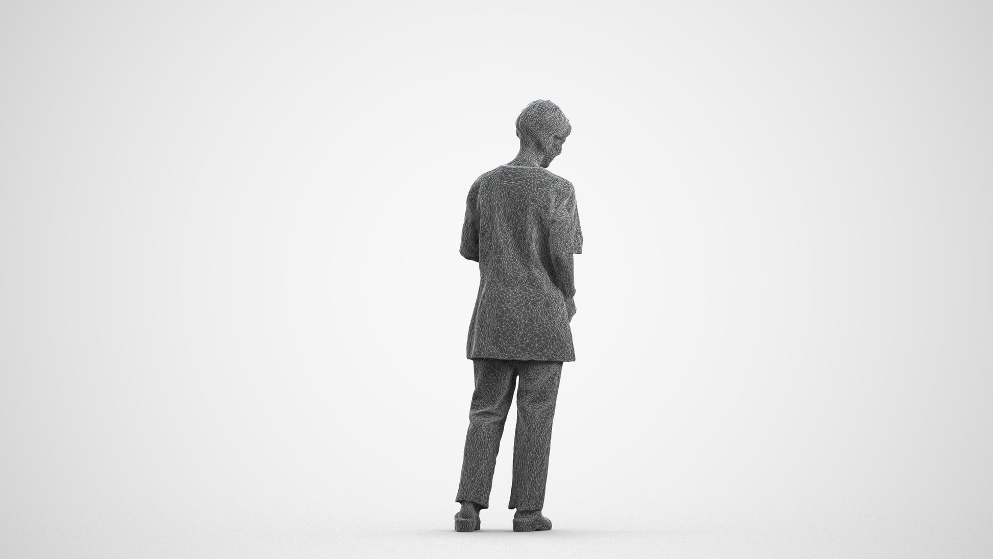 3D people model senior woman medical, scanned human for 3ds Max rendering, wireframe front view