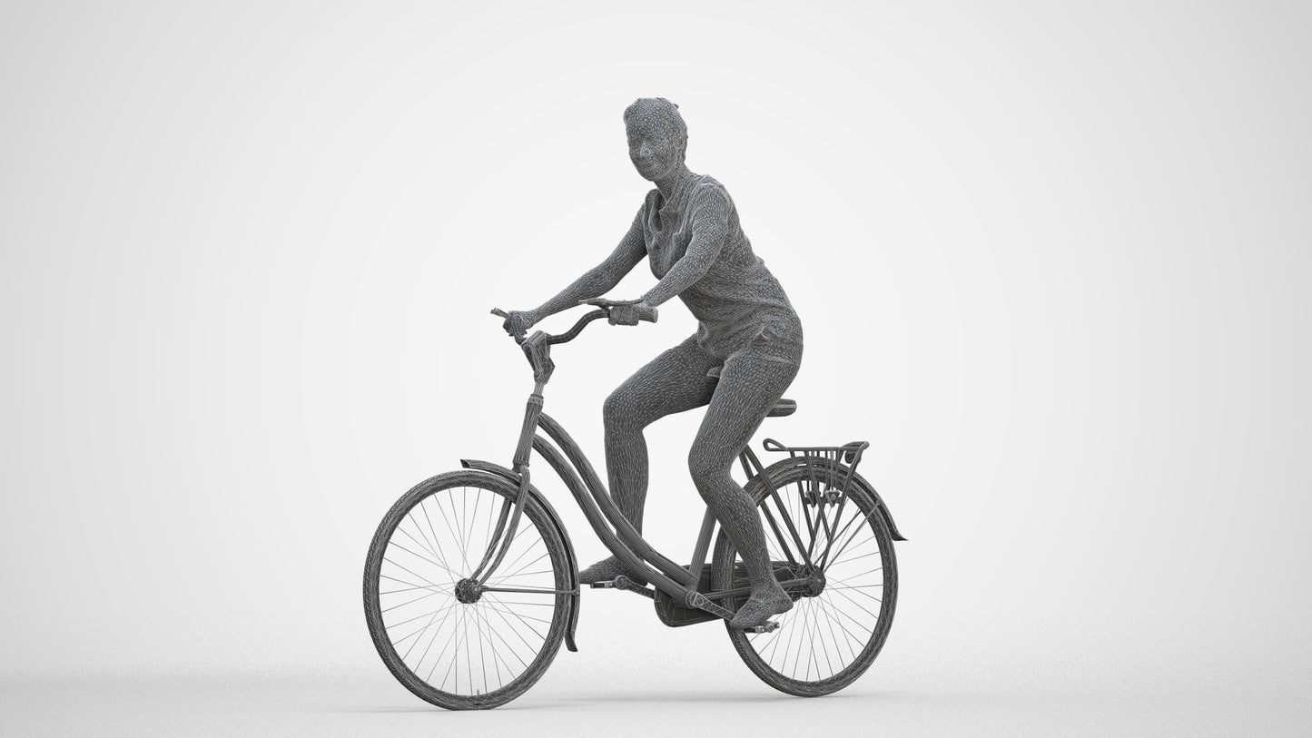 3D people model woman casual cycling, scanned human for 3ds Max rendering, three-quarter front view render