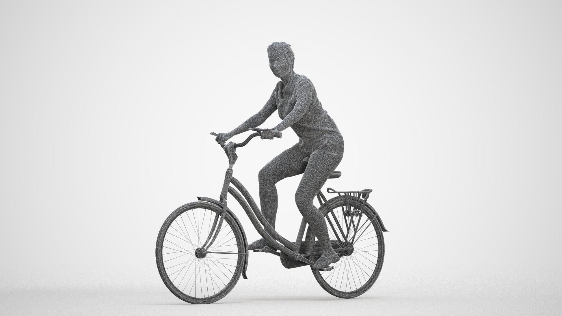 3D people model woman casual cycling, scanned human for 3ds Max rendering, three-quarter front view render