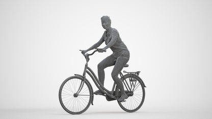 3D people model woman casual cycling, scanned human for 3ds Max rendering, three-quarter front view render