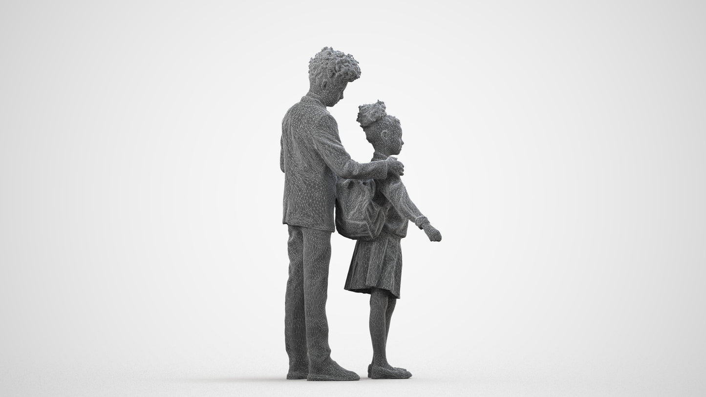 photogrammetry 3D girl kids, realistic human model archviz FBX, wireframe side view