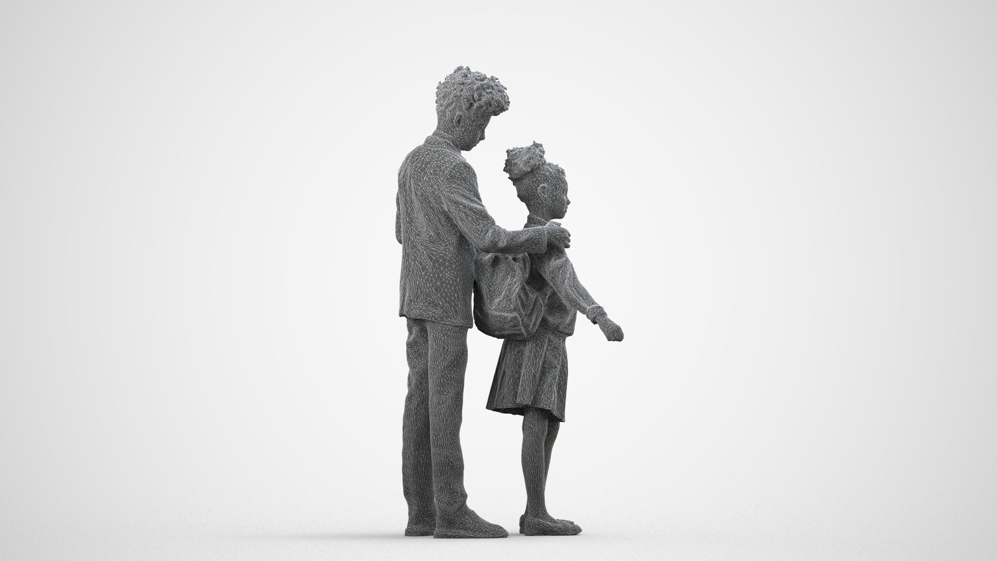 photogrammetry 3D girl kids, realistic human model archviz FBX, wireframe side view