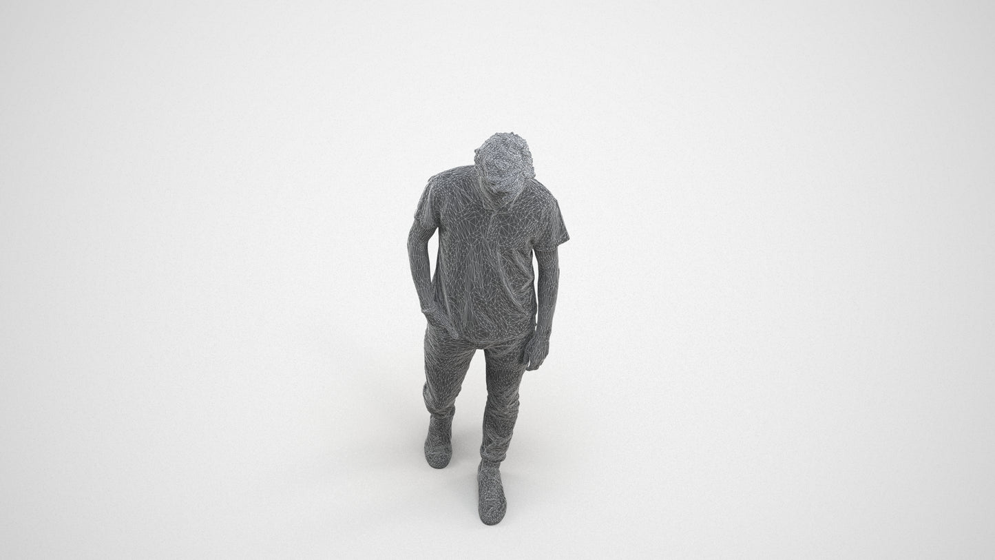 realistic 3D people man casual walking, render-ready for V-Ray and Corona, FBX OBJ, wireframe three-quarter view