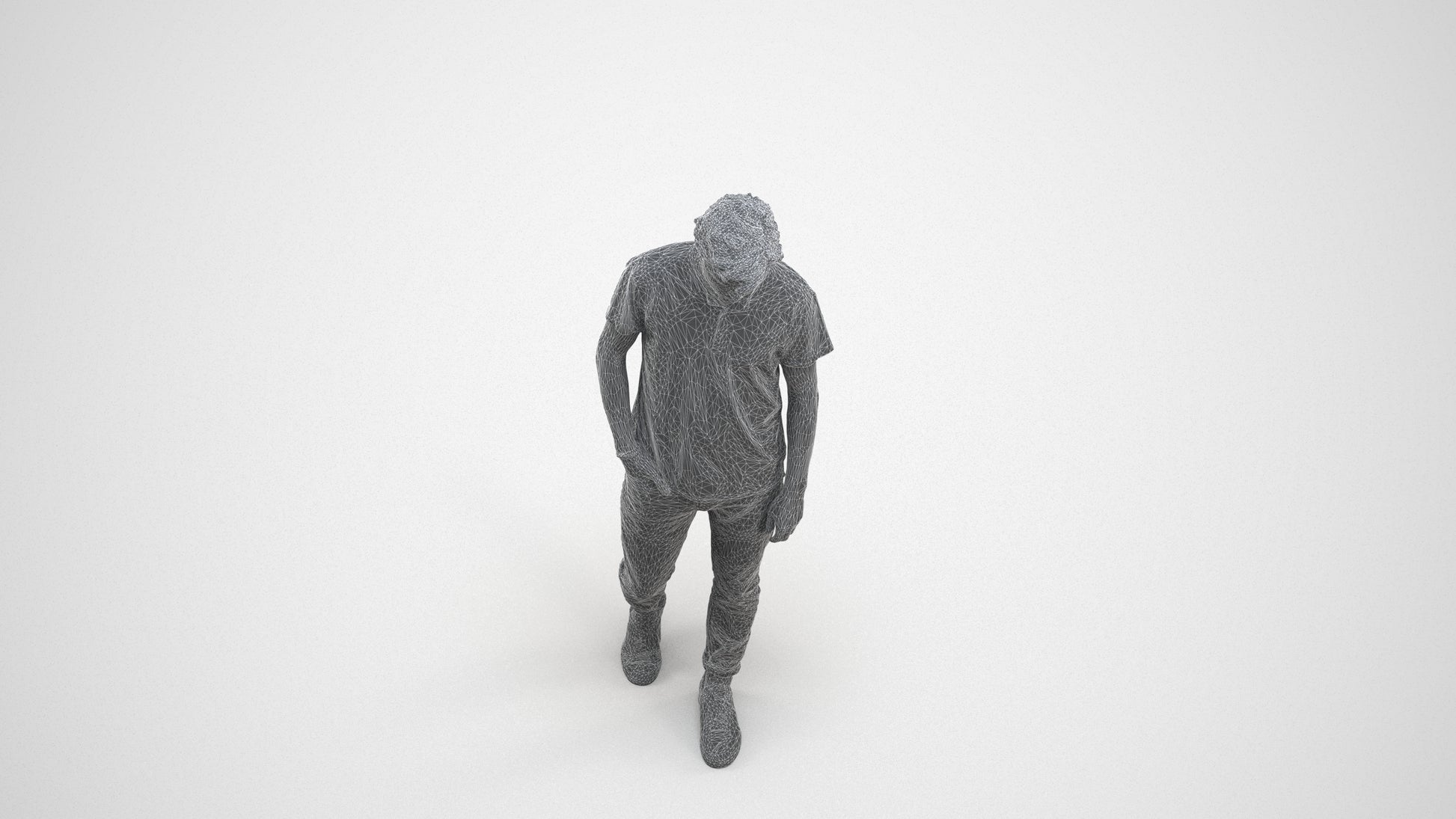realistic 3D people man casual walking, render-ready for V-Ray and Corona, FBX OBJ, wireframe three-quarter view