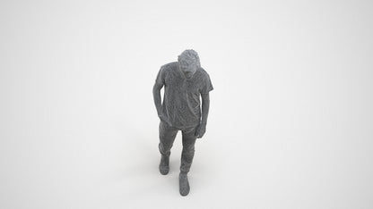 realistic 3D people man casual walking, render-ready for V-Ray and Corona, FBX OBJ, wireframe three-quarter view