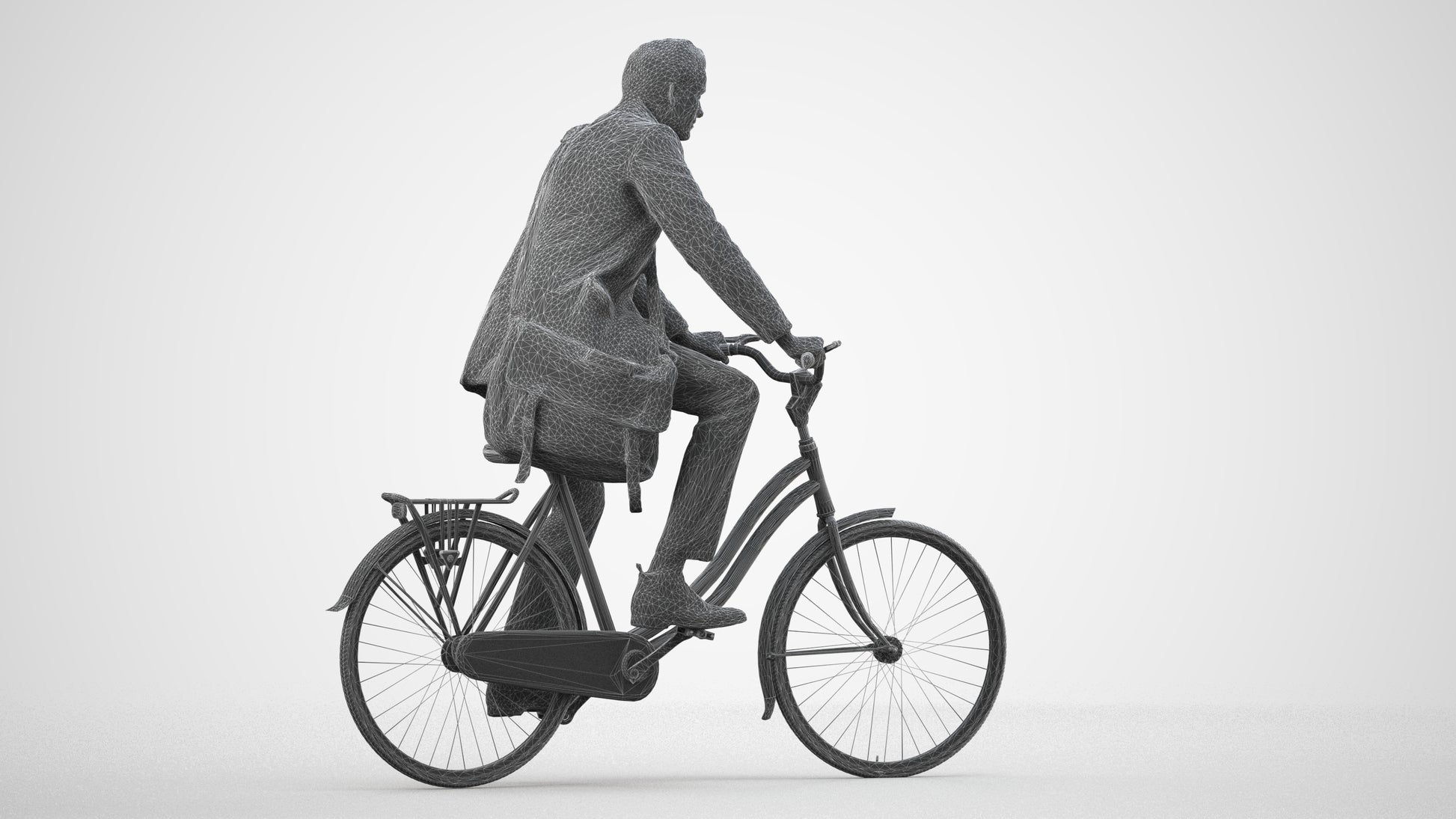 3D human model man casual mix, photogrammetry scanned person for archviz, wireframe side view