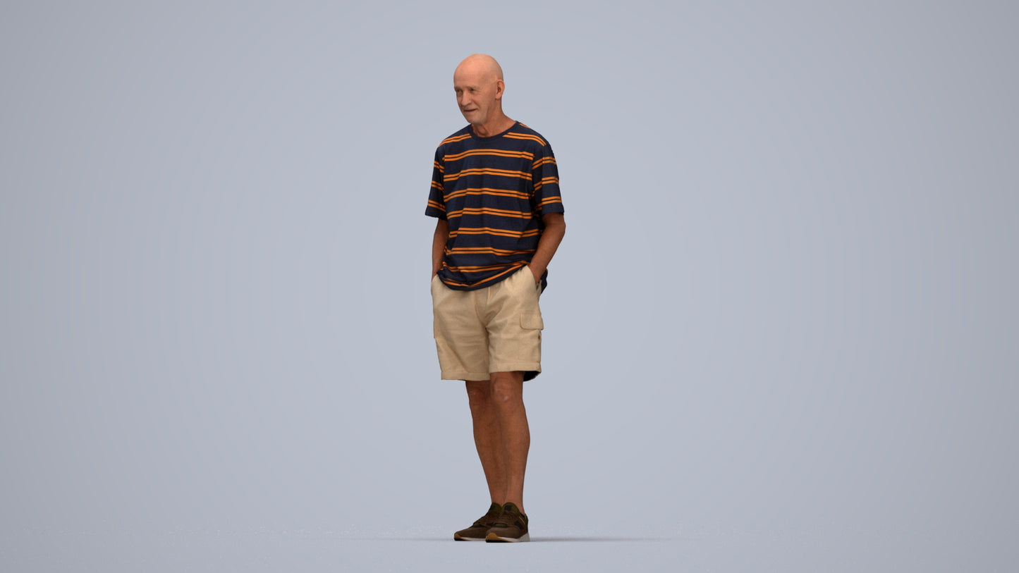 realistic 3D senior man casual standing, scanned archviz people for Blender and 3ds Max, top-down view render