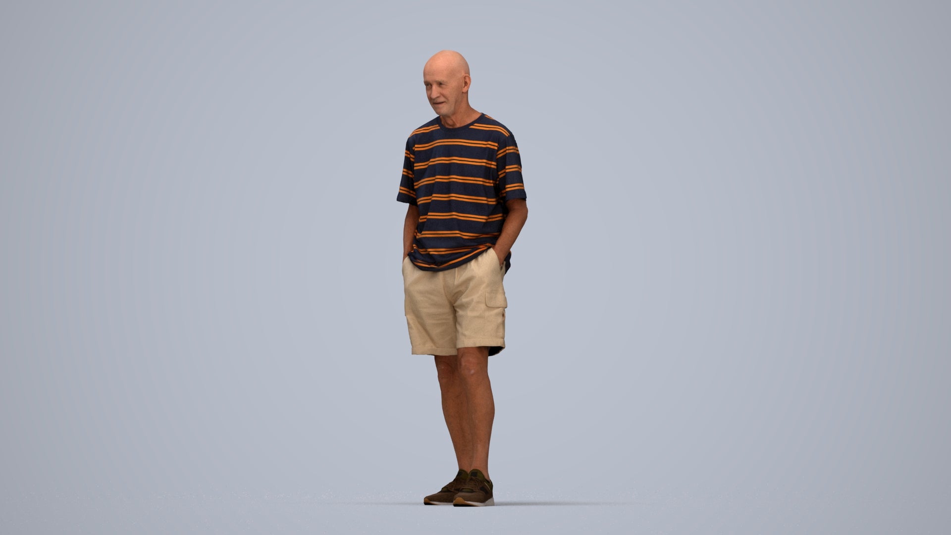 realistic 3D senior man casual standing, scanned archviz people for Blender and 3ds Max, top-down view render