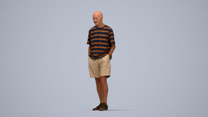realistic 3D senior man casual standing, scanned archviz people for Blender and 3ds Max, top-down view render