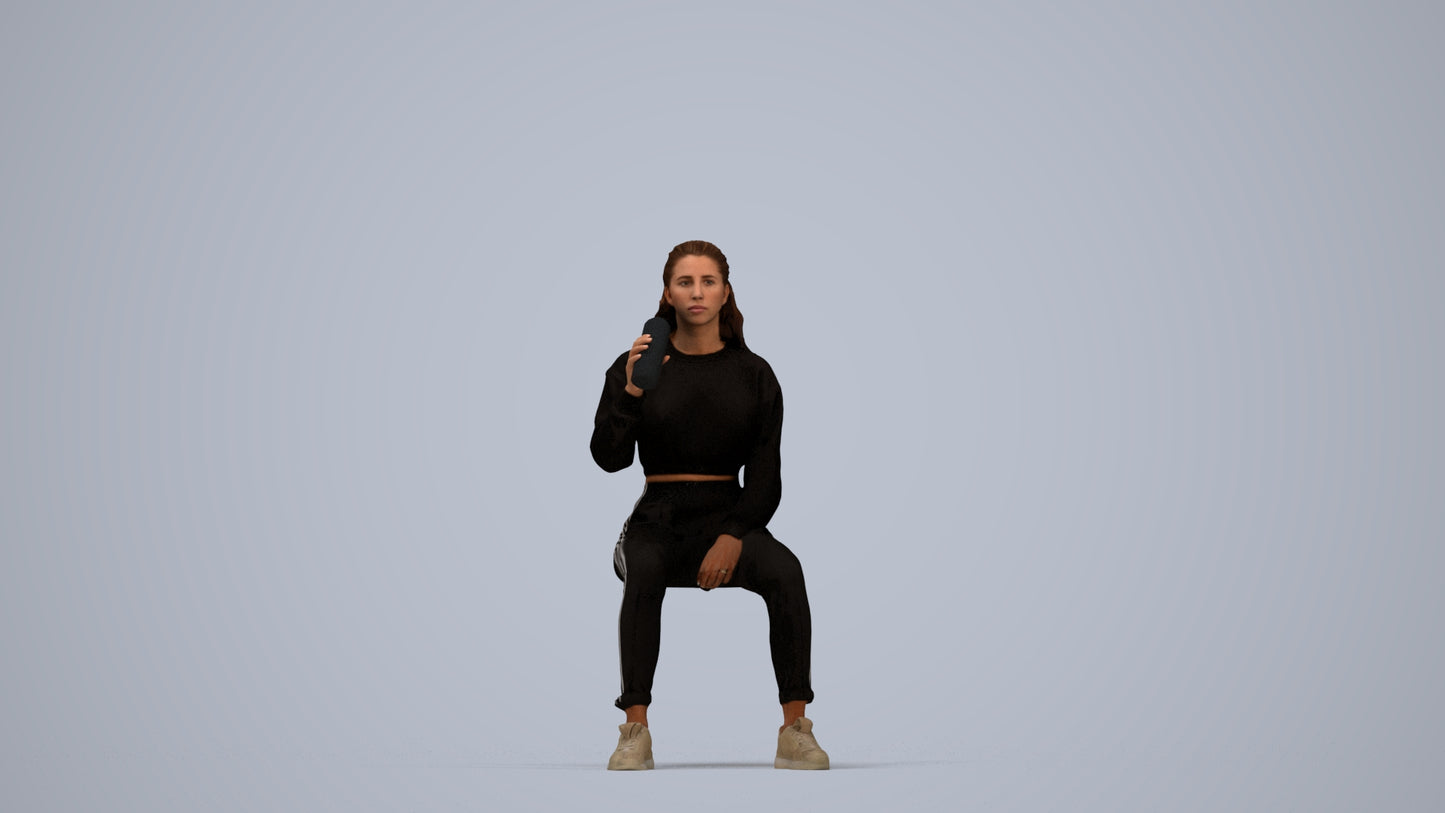 scanned 3D woman sport sitting, photogrammetry people for Enscape and V-Ray, top-down view render