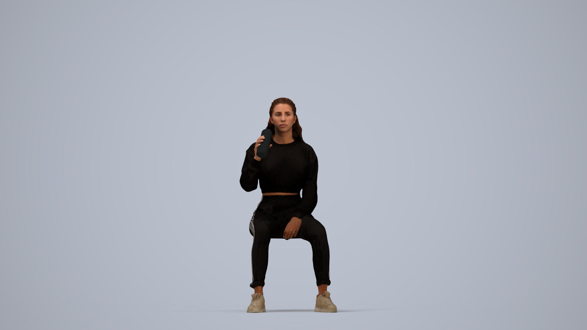 scanned 3D woman sport sitting, photogrammetry people for Enscape and V-Ray, top-down view render