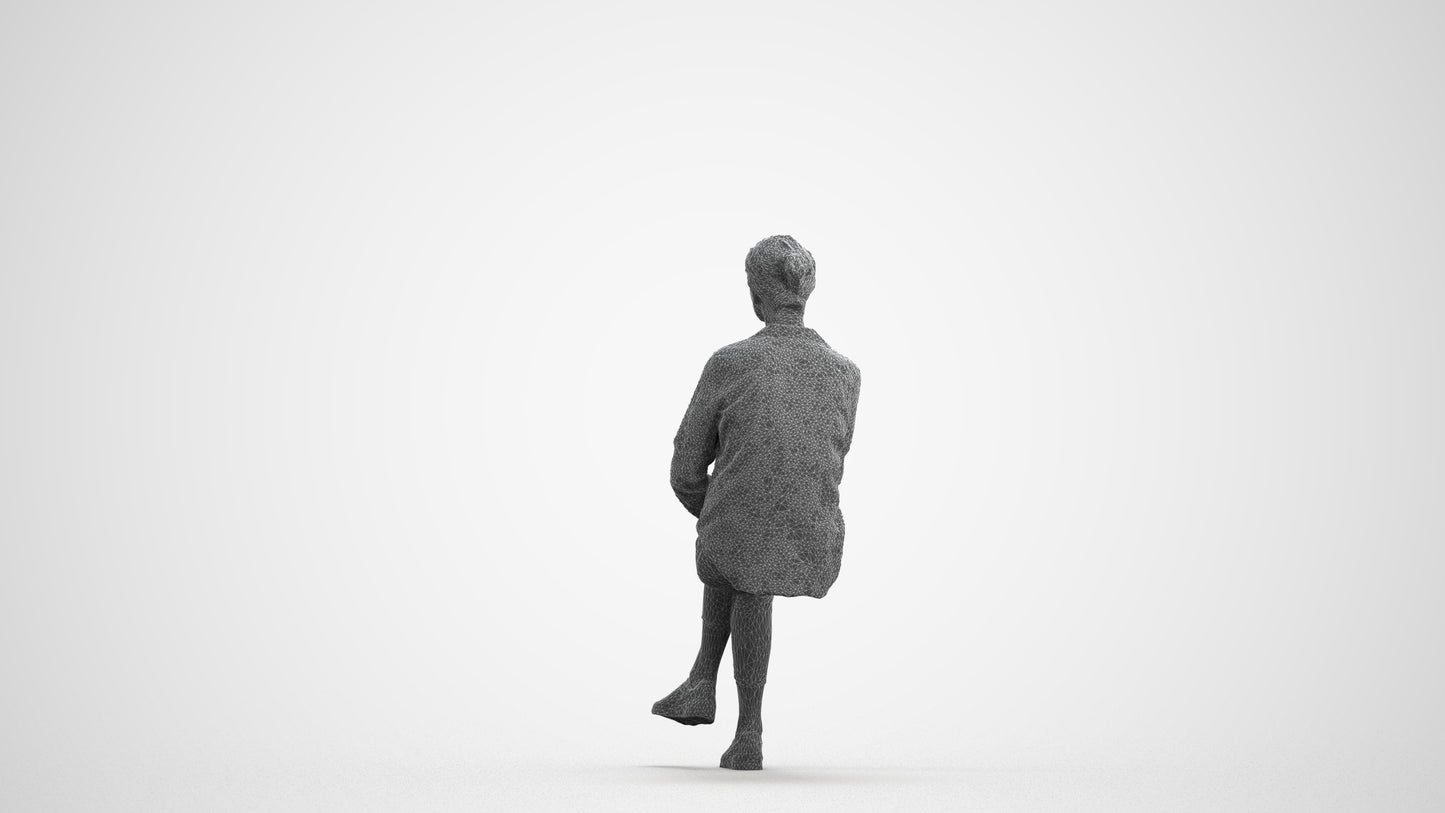 realistic 3D senior woman casual sitting, scanned archviz people for Blender and 3ds Max, wireframe front view