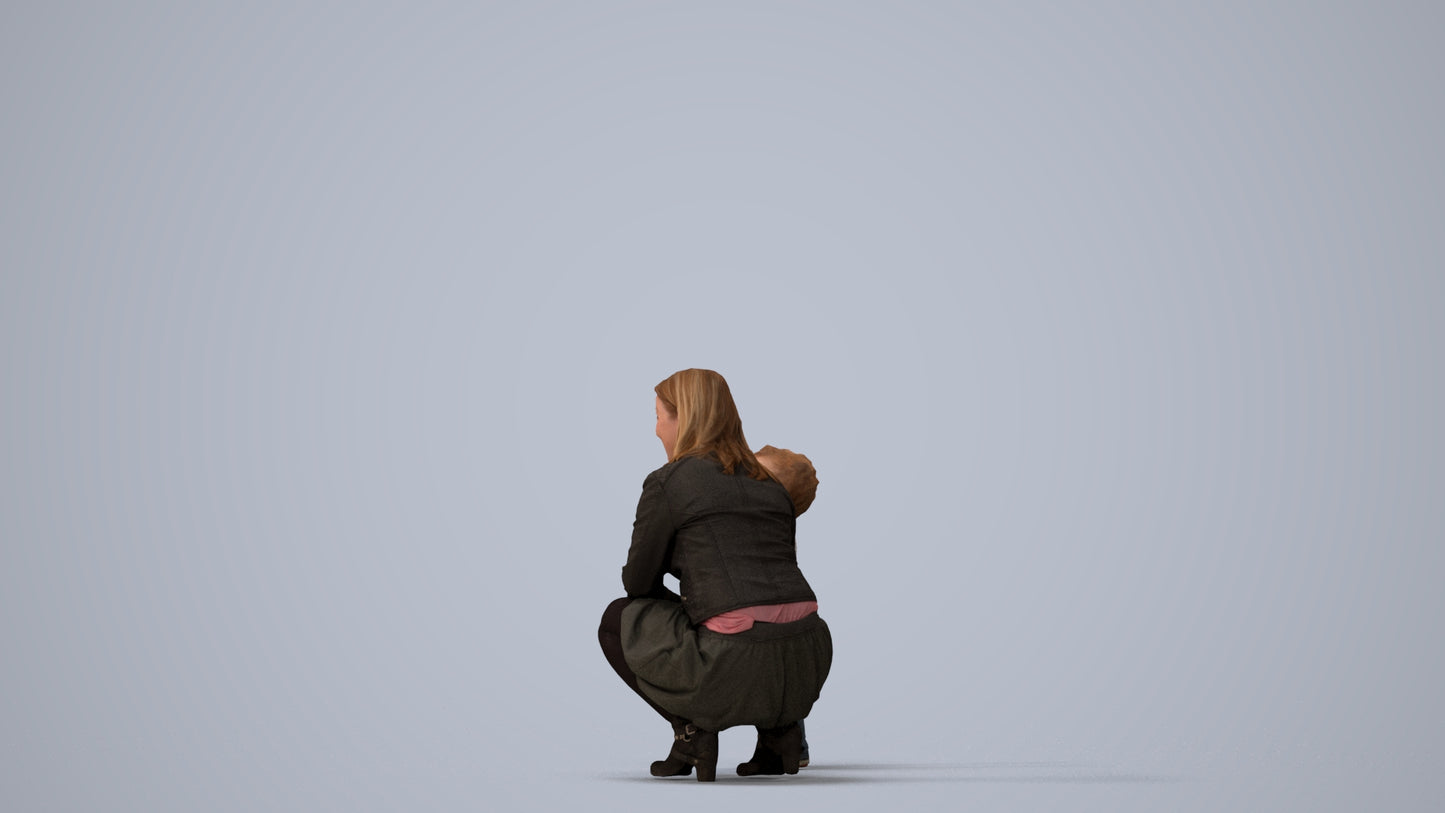 scanned 3D girl casual kids, photogrammetry people for Enscape and V-Ray, three-quarter view render