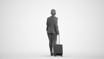 3D scanned woman walking business, photorealistic archviz people for Enscape and SketchUp, wireframe front view