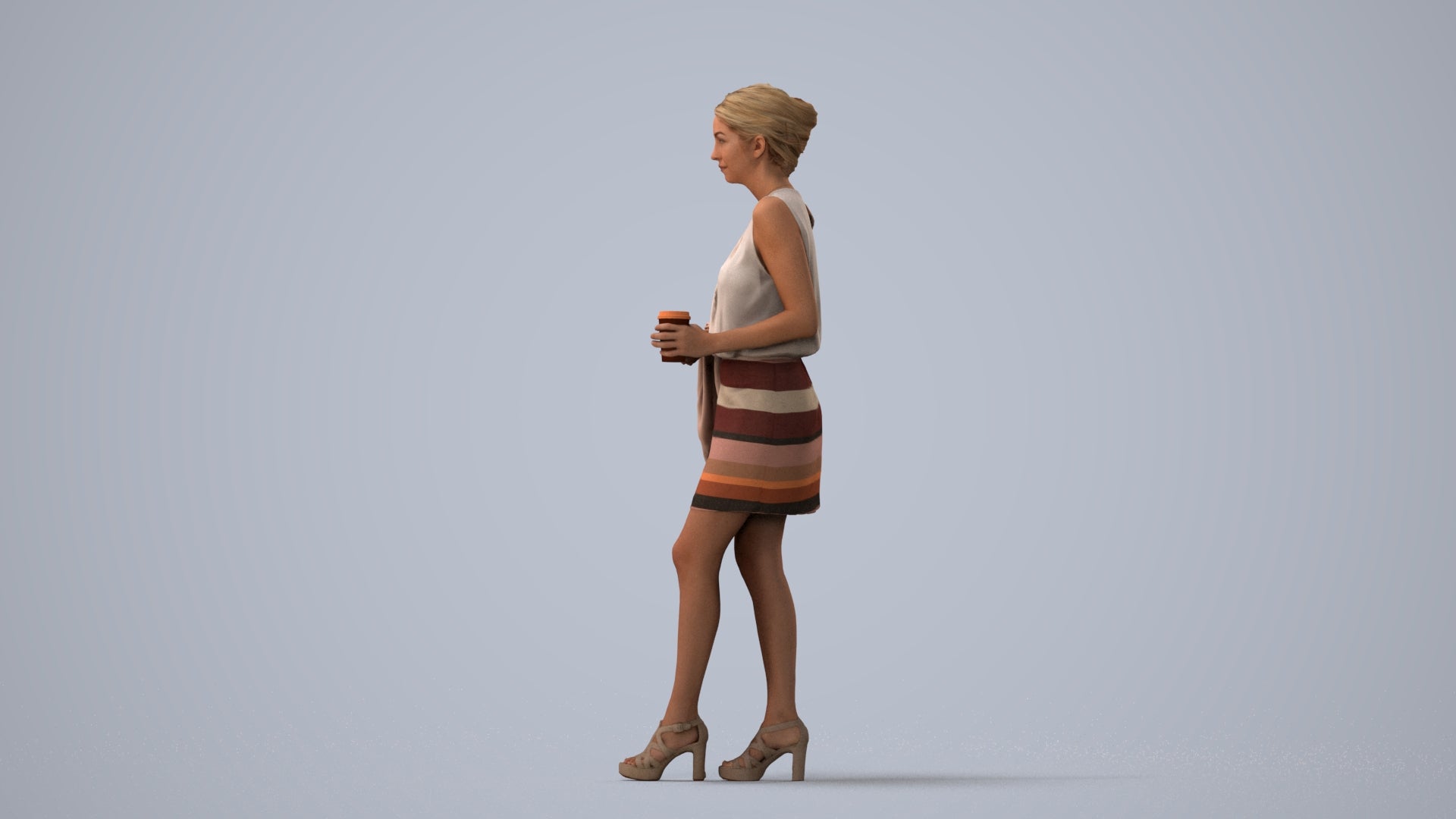 realistic 3D woman business walking, scanned archviz people for Blender and 3ds Max, three-quarter view render