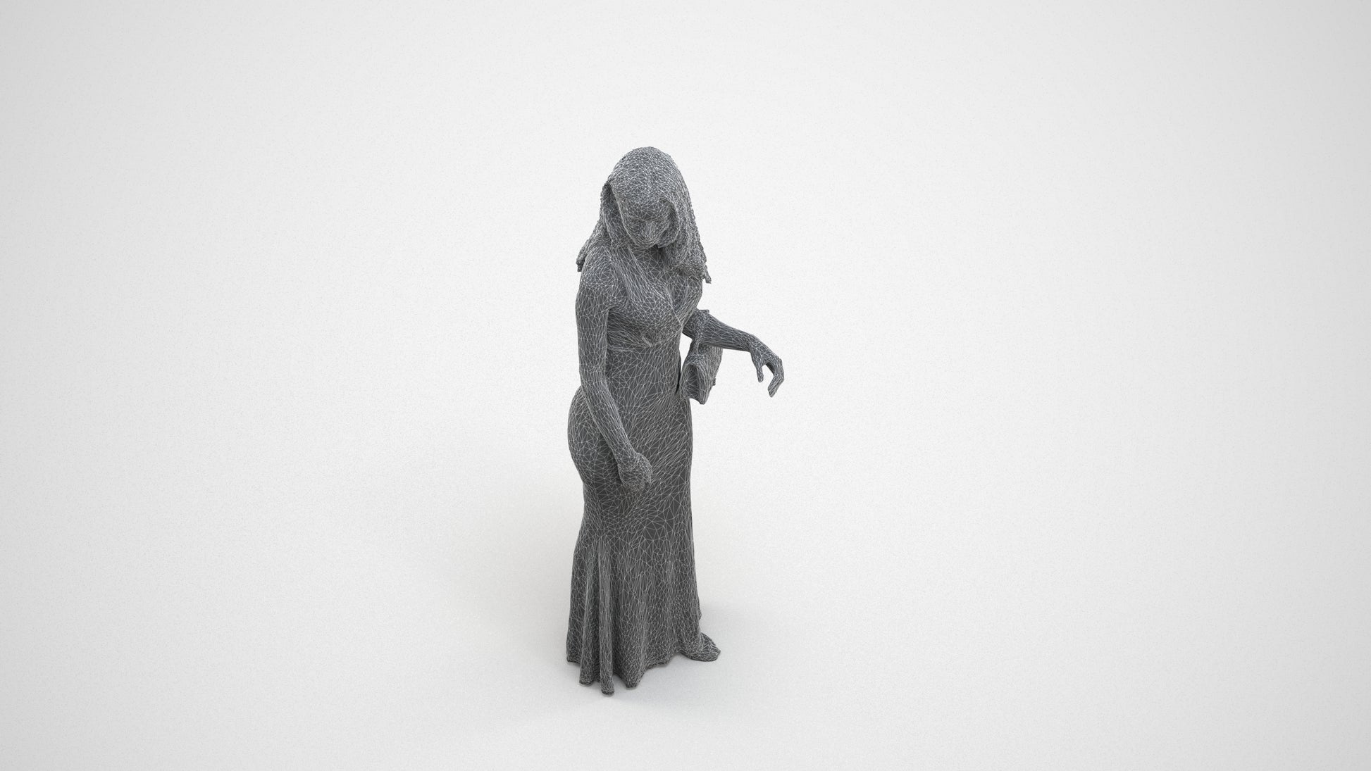 scanned 3D woman formal formalaffairs, photogrammetry people for Enscape and V-Ray, wireframe three-quarter view