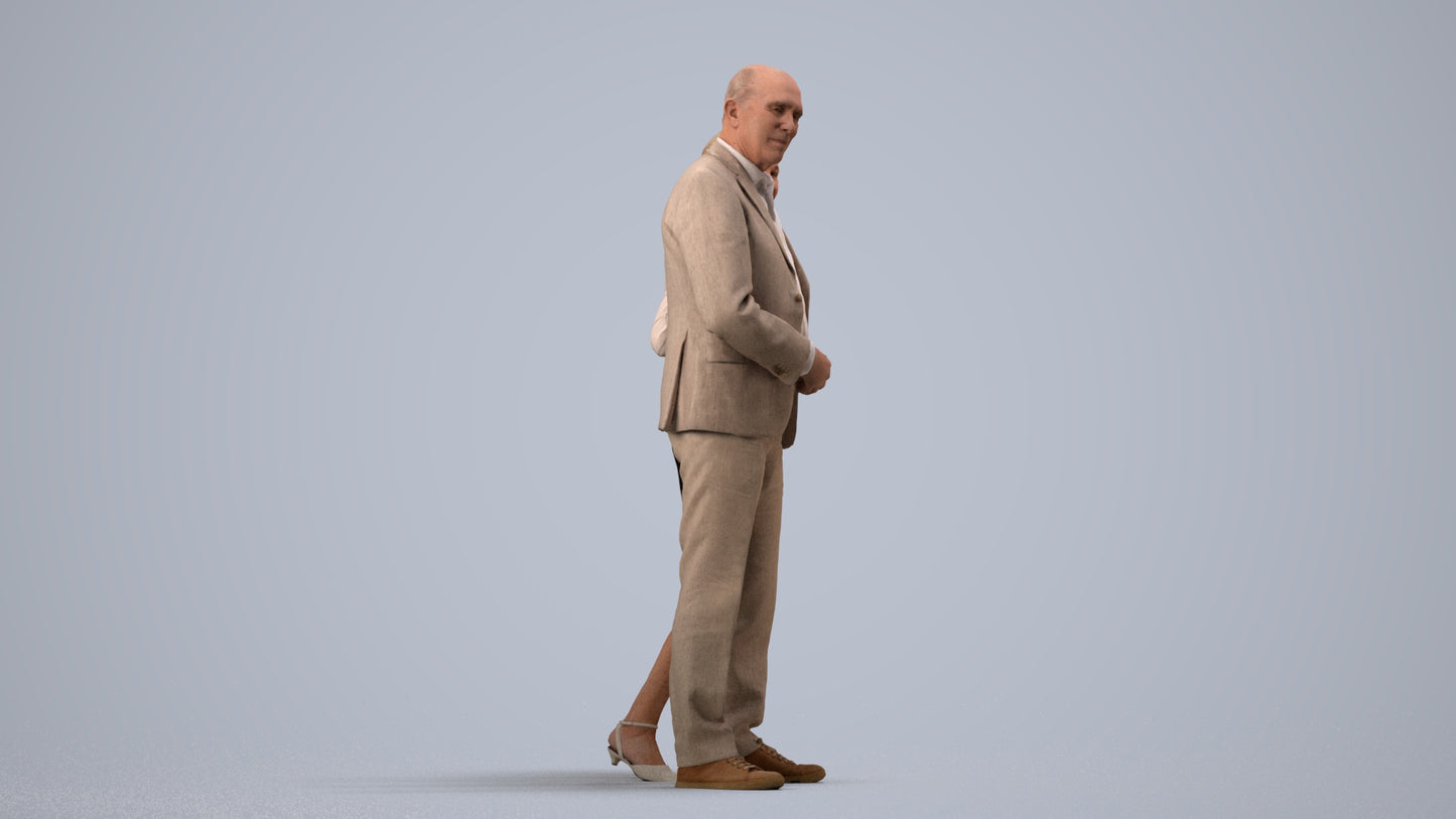 realistic 3D human senior woman business kids, archviz people FBX OBJ for Blender, side view render