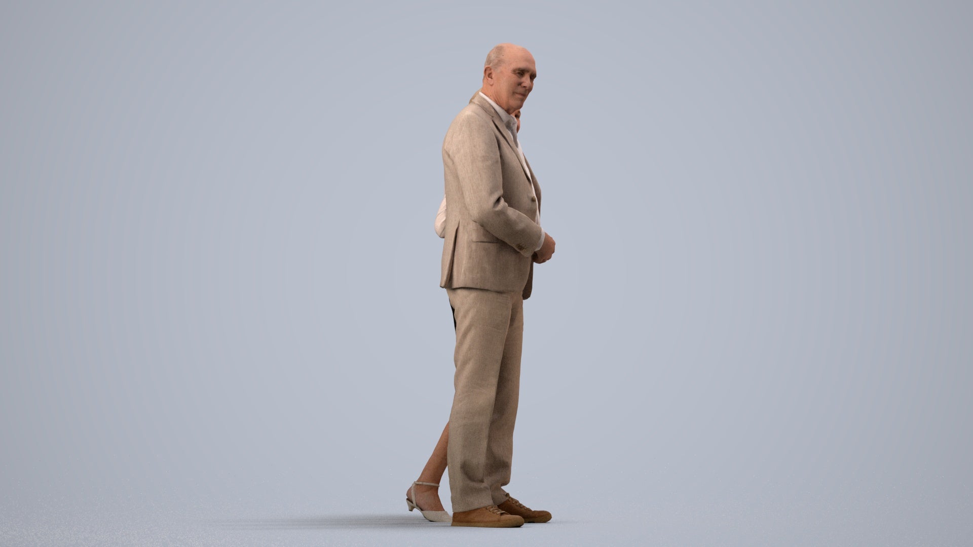 realistic 3D human senior woman business kids, archviz people FBX OBJ for Blender, side view render