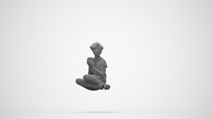 3D human model woman casual sitting, photogrammetry scanned person for archviz, wireframe back view