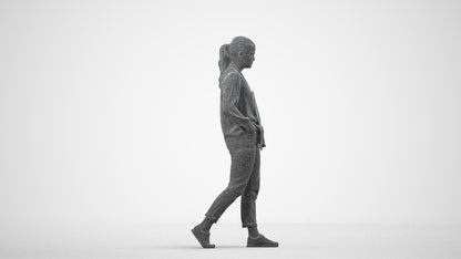 photogrammetry 3D woman casual walking, realistic human model archviz FBX, wireframe side view