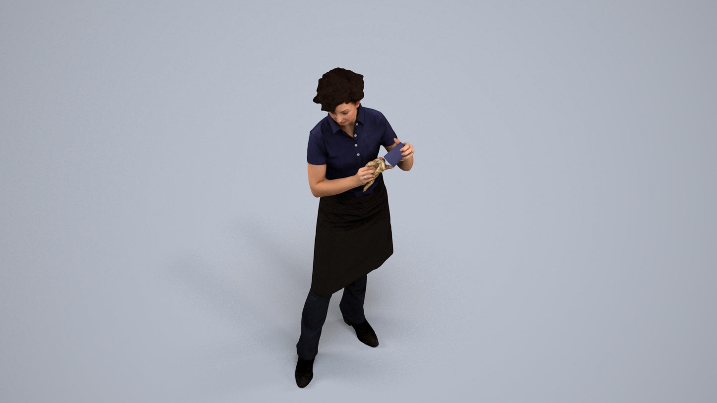 3D scanned woman hospitality, photorealistic archviz people for Enscape and SketchUp, back view render
