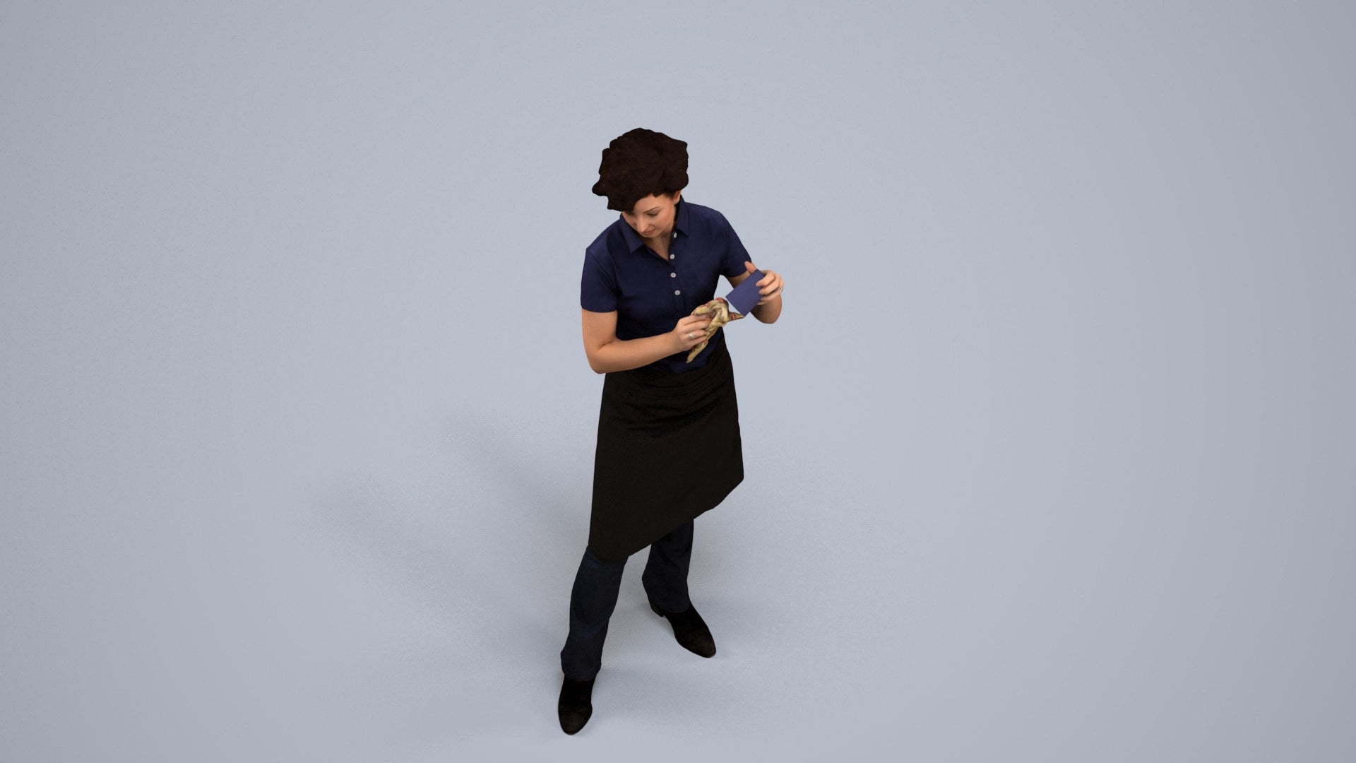 3D scanned woman hospitality, photorealistic archviz people for Enscape and SketchUp, back view render
