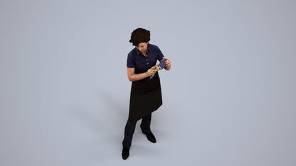 3D scanned woman hospitality, photorealistic archviz people for Enscape and SketchUp, back view render