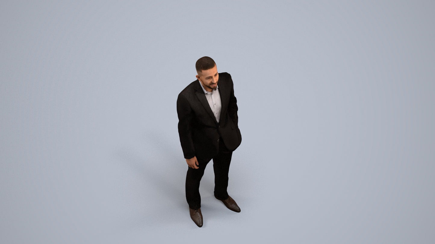 realistic 3D man business, scanned archviz people for Blender and 3ds Max, back view render