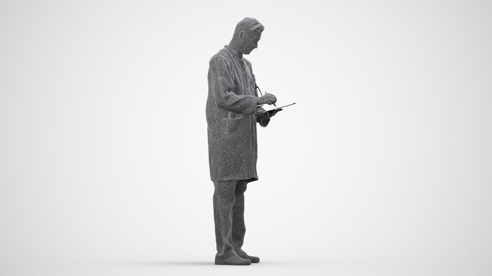 3D people model man medical, scanned human for 3ds Max rendering, wireframe side view