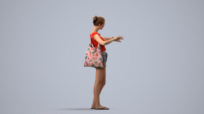 3D scanned girl standing casual, photorealistic archviz people for Enscape and SketchUp, side view render