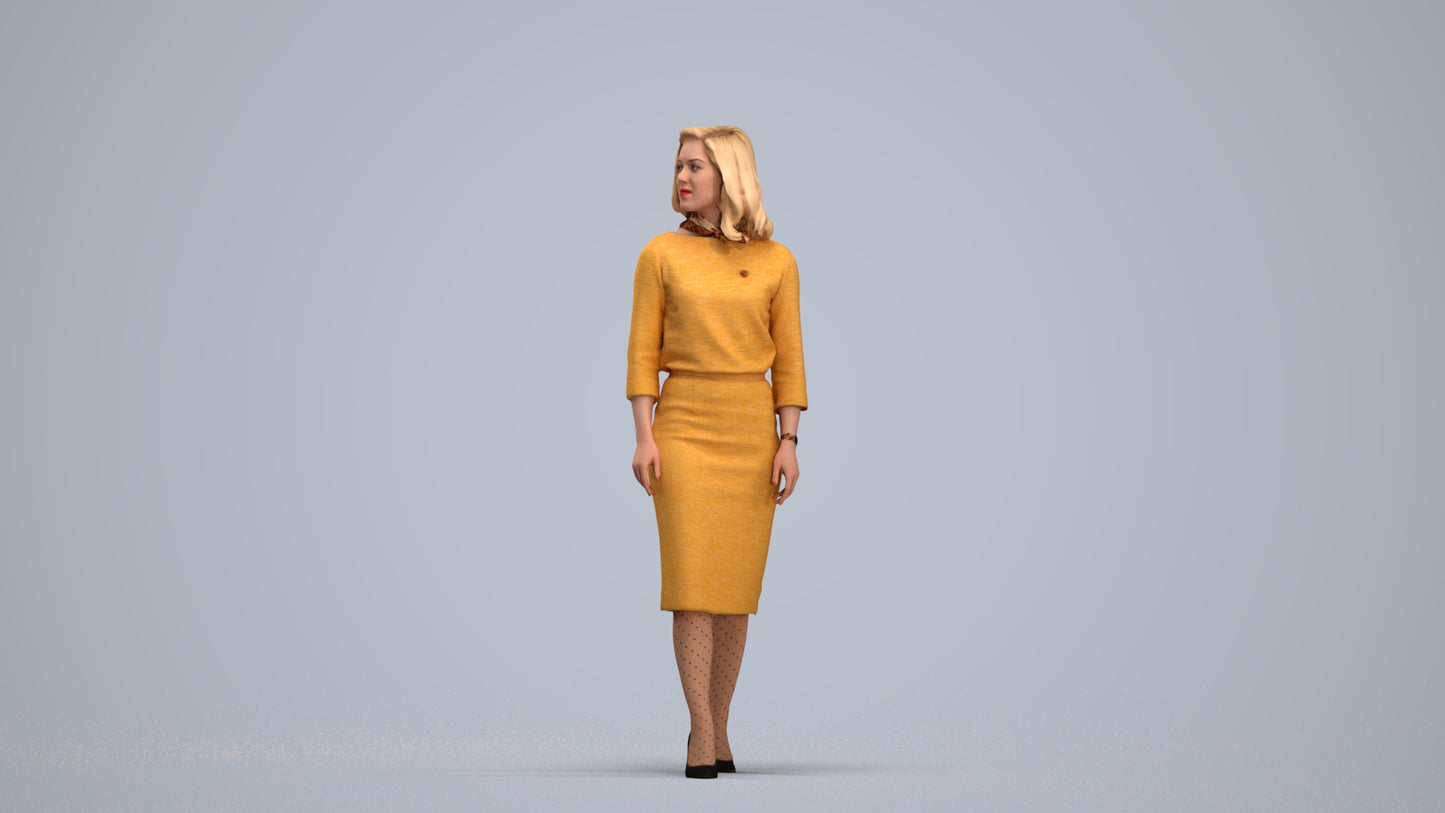 realistic 3D woman business standing, scanned archviz people for Blender and 3ds Max, standing pose render