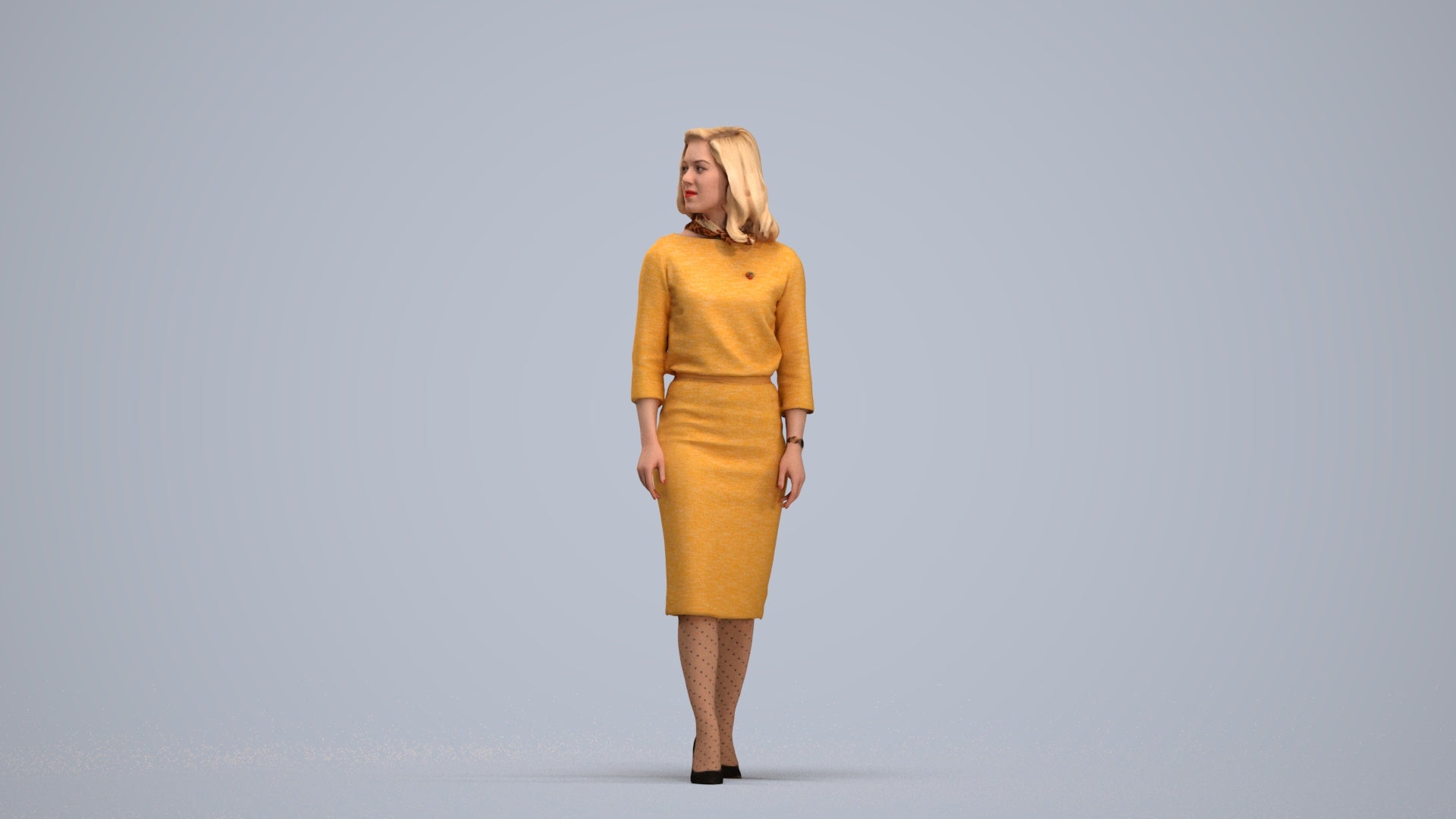 realistic 3D woman business standing, scanned archviz people for Blender and 3ds Max, standing pose render