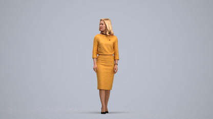 realistic 3D woman business standing, scanned archviz people for Blender and 3ds Max, standing pose render