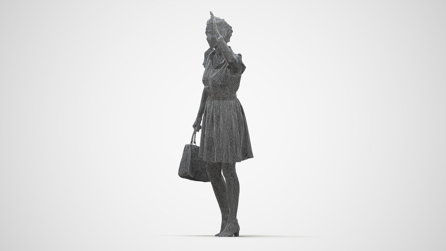 realistic 3D people woman casual standing, render-ready for V-Ray and Corona, FBX OBJ, wireframe back view