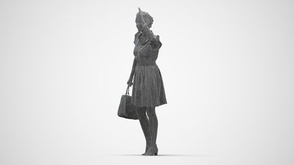 realistic 3D people woman casual standing, render-ready for V-Ray and Corona, FBX OBJ, wireframe back view