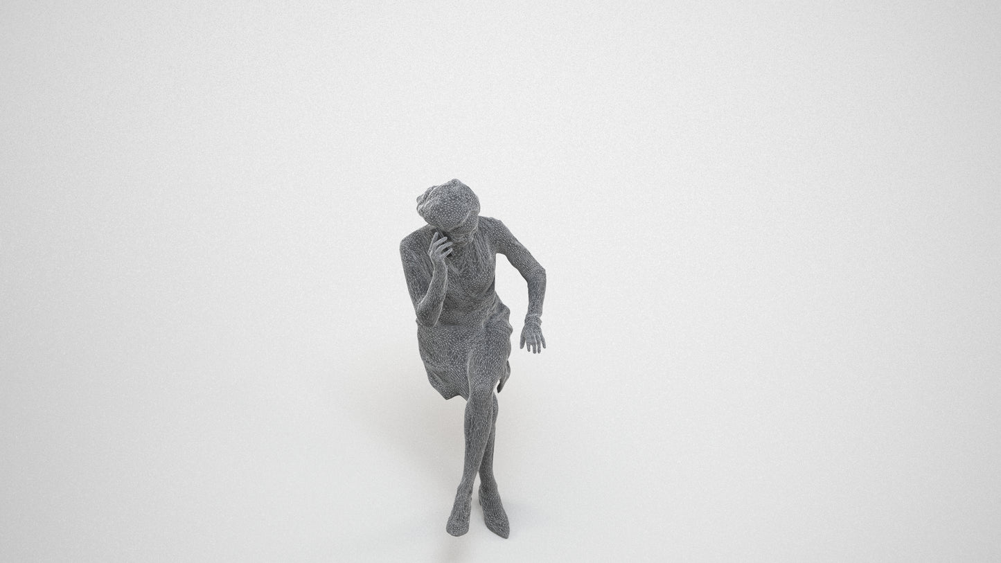 photogrammetry 3D woman casual business, realistic human model archviz FBX, wireframe three-quarter view