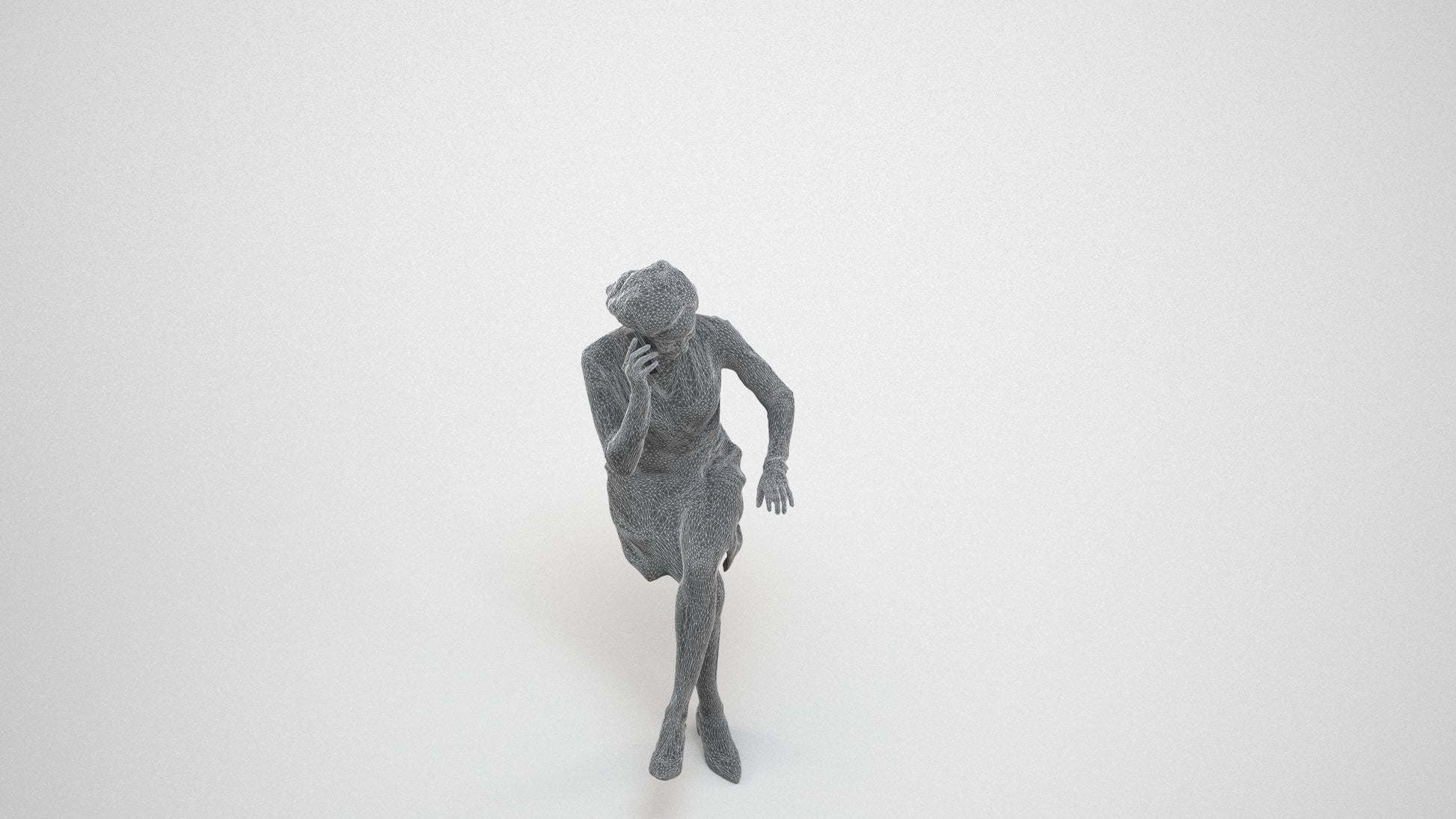 photogrammetry 3D woman casual business, realistic human model archviz FBX, wireframe three-quarter view