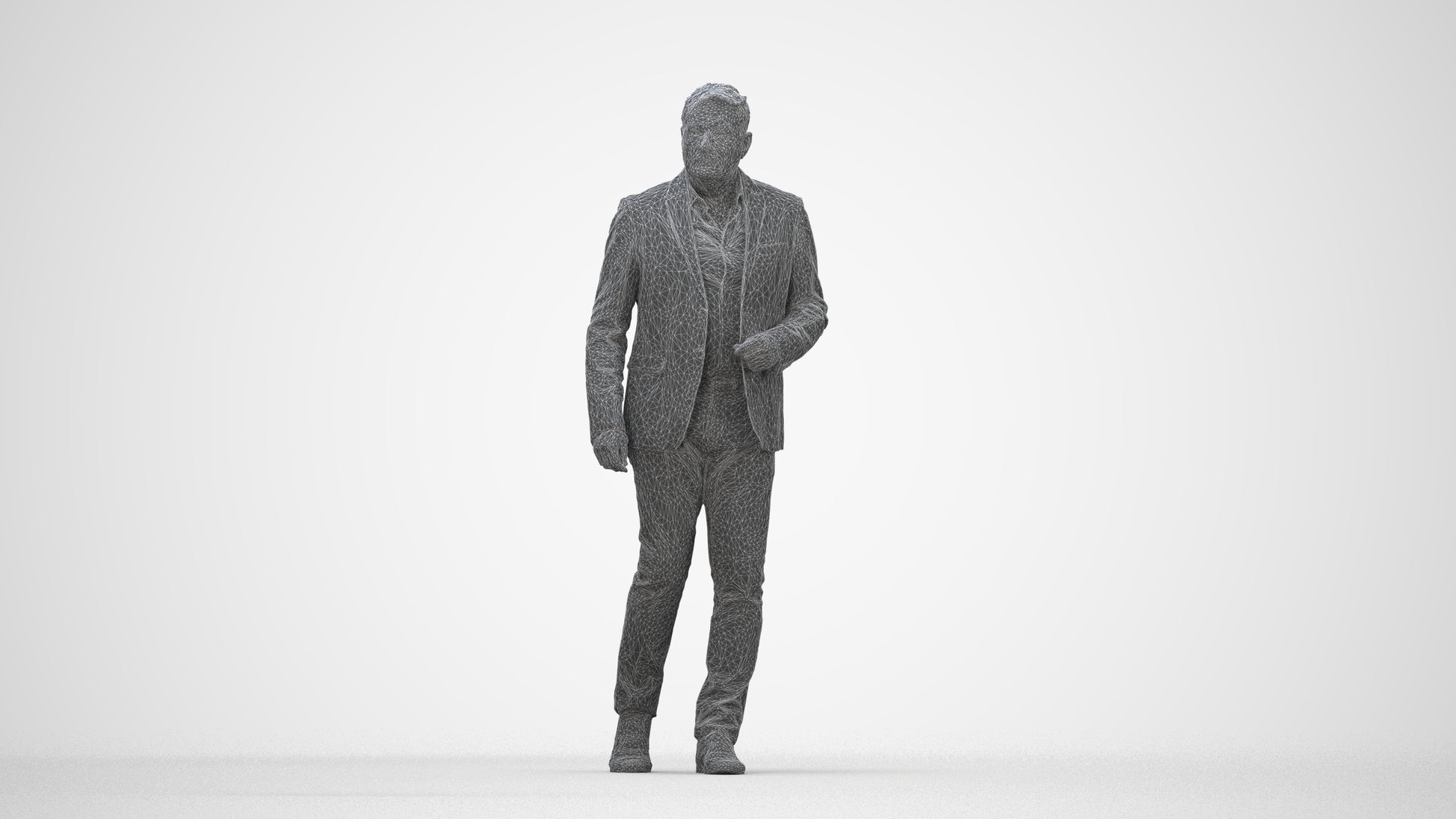 photogrammetry 3D man business walking, realistic human model archviz FBX, wireframe back view