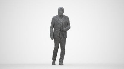 photogrammetry 3D man business walking, realistic human model archviz FBX, wireframe back view