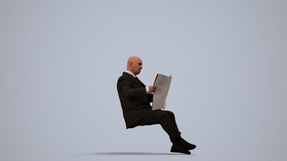 realistic 3D people senior man business sitting, render-ready for V-Ray and Corona, FBX OBJ, side view render