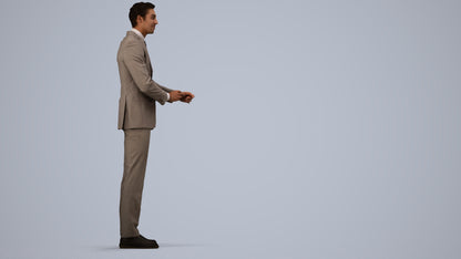 3D human model man business, photogrammetry scanned person for archviz, side view render
